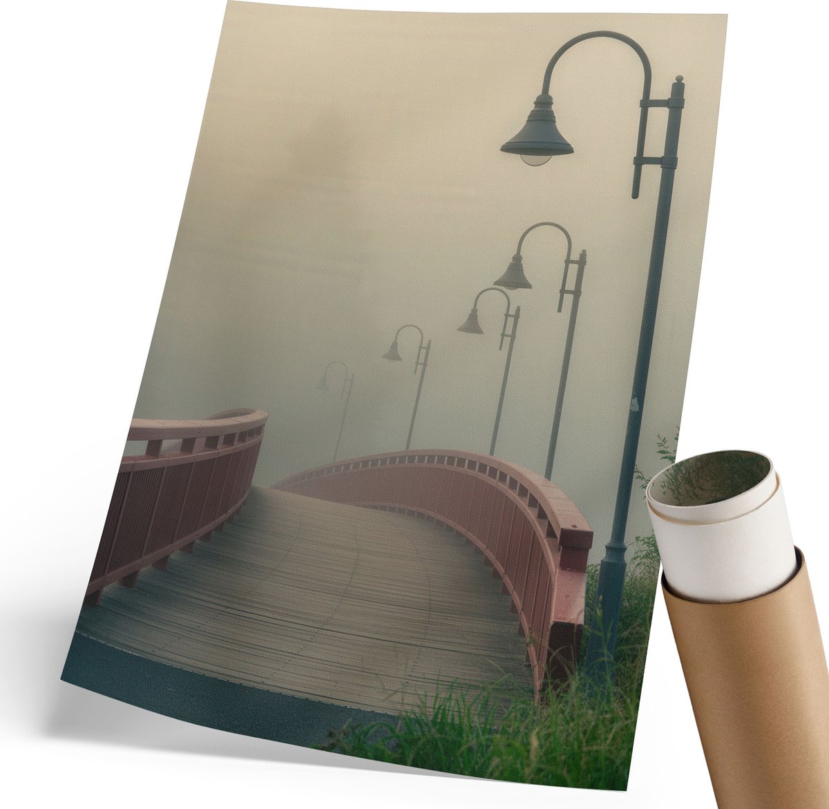 Coloray Polycanvas Wandposter - Een Zeilschip En Een Panorama, Blauw - 210 x 297 mm - Grijs Motief - Rechthoek - Wandkunstwerk - Slaapkamer - Klassiek