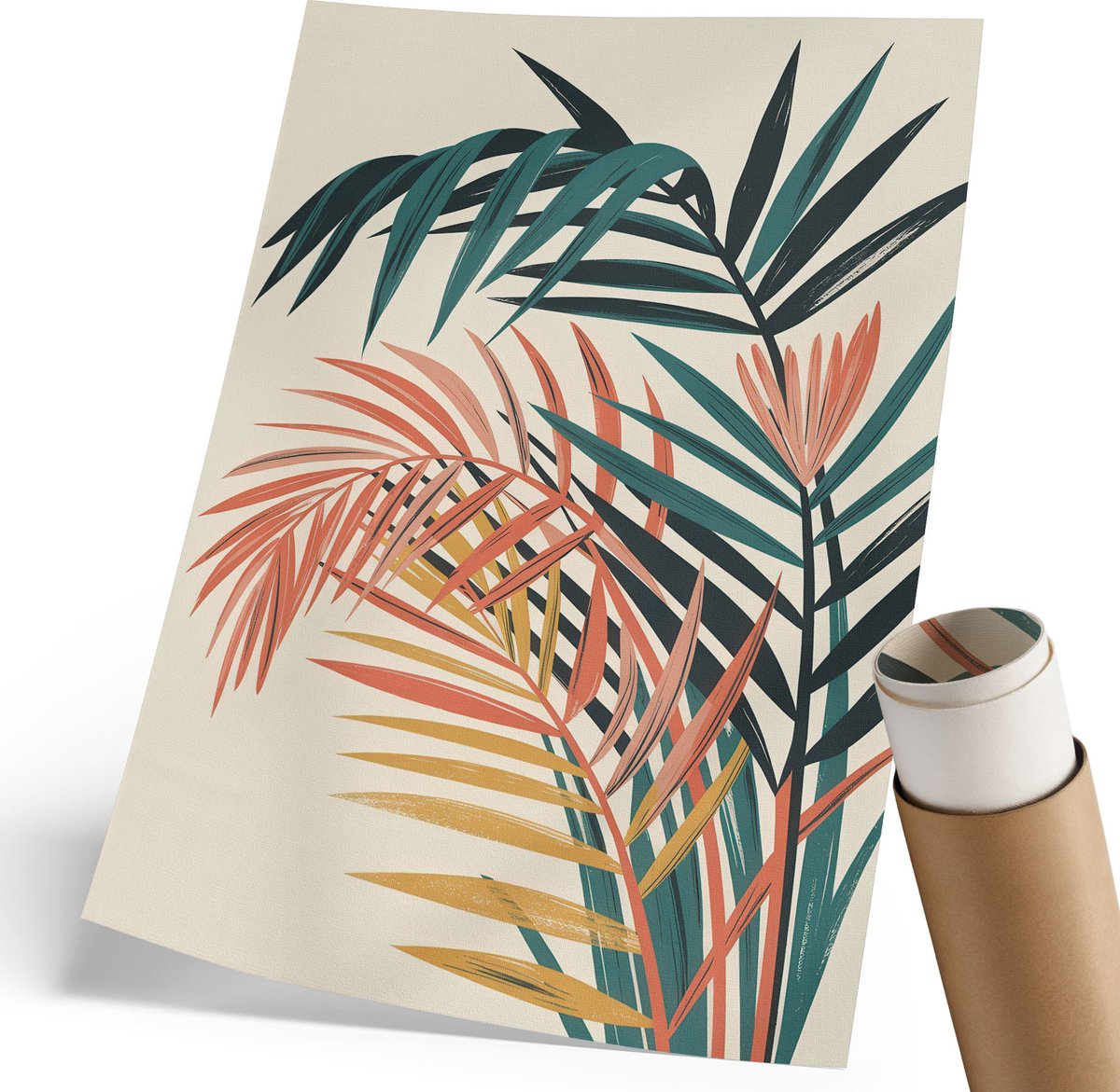 Coloray Canvas Poster Polycanvas - Tropische Bladeren, Illustratie - 210 x 297 mm - Turkoois Decoratie - Rechthoek - Decoratieve poster - Woonkamer, Slaapkamer, Kantoor - Boho