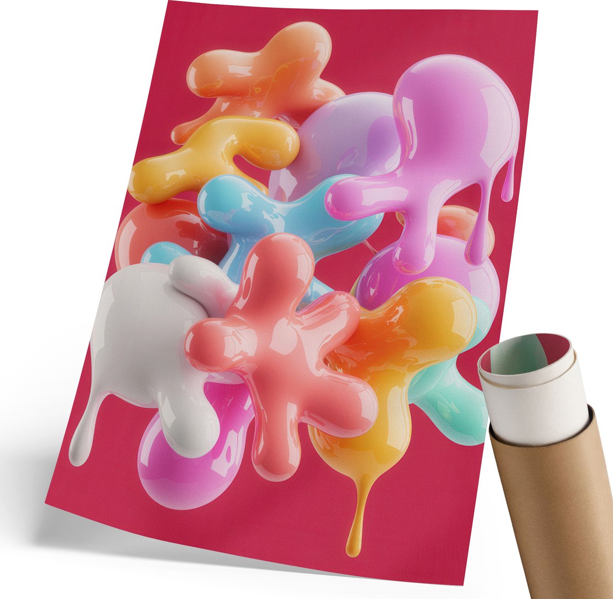 Coloray Canvas Poster Polycanvas - Kleurrijke Vormen, Illustratie - 210 x 297 mm - Roze Patroon - Rechthoek - Muurdecoratie - Woonkamer, Slaapkamer, Kantoor - Modern