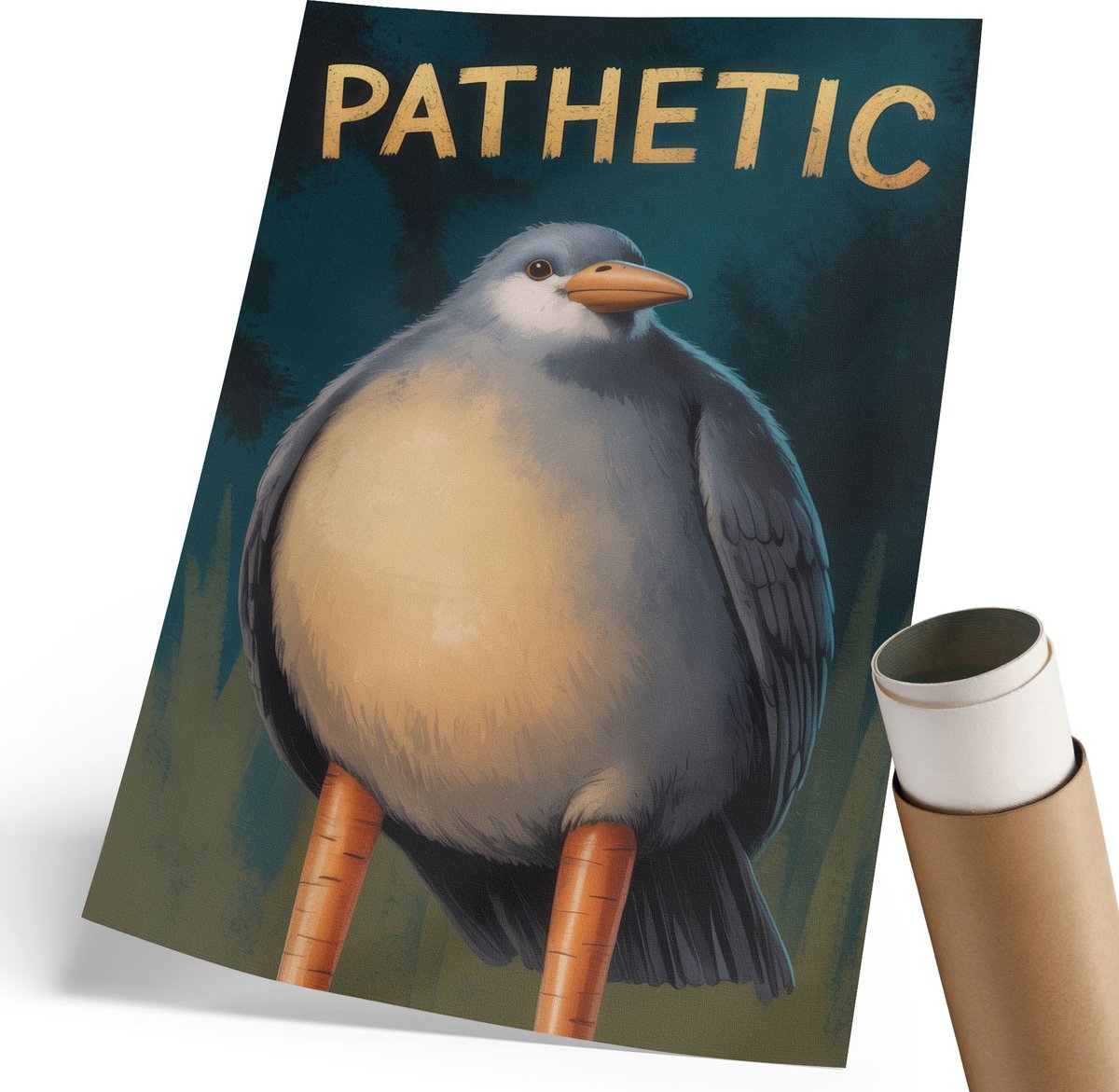 Coloray Polycanvas Poster - Zielig - Vogel, Illustratie - 210 x 297 mm - Turkoois Design - Rechthoek - Wandkunst - Woonkamer, Slaapkamer, Kantoor - Humoristisch