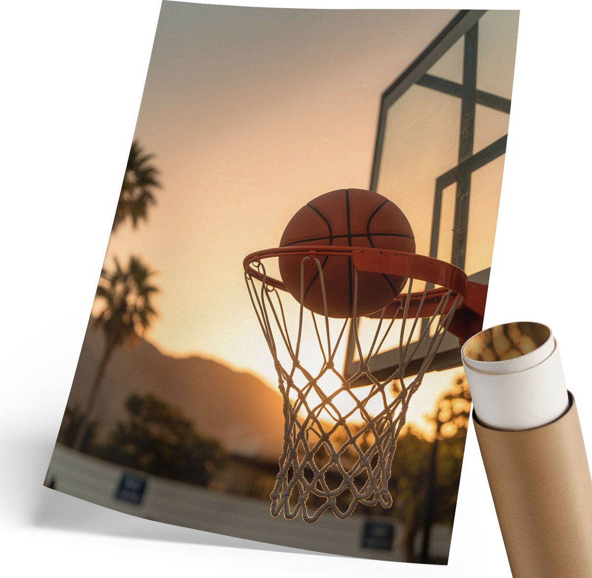 Coloray Polycanvas Poster - Basketbalwedstrijd, Fotografie - 210 x 297 mm - Oranje Design - Rechthoek - Muurdecoratie - Woonkamer, Slaapkamer, Kantoor - Modern