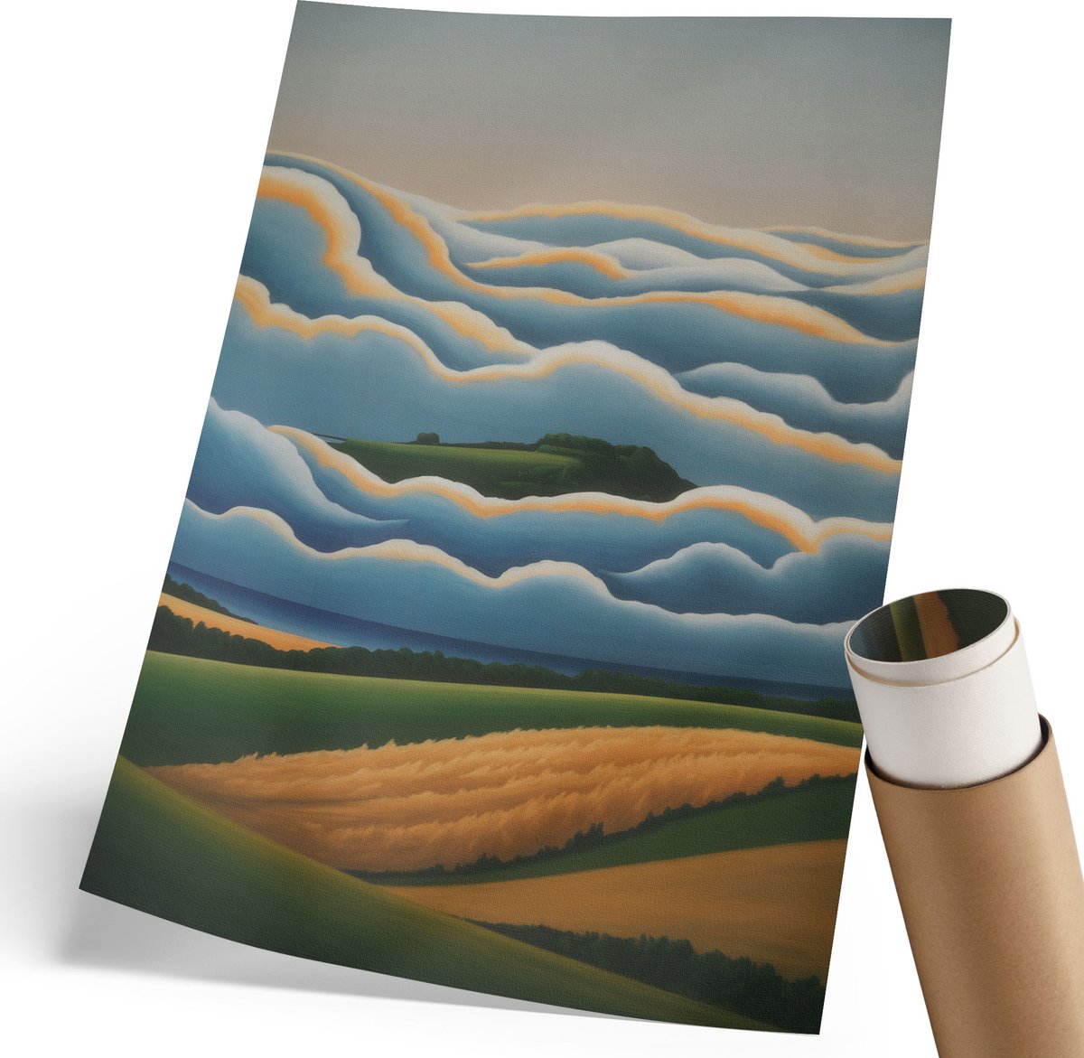 Coloray Polycanvas Poster - Pastel Landschap, Schilderen - 210 x 297 mm - Blauw Motief - Rechthoek - Kunstposter - Woonkamer, Slaapkamer, Kantoor - Decoratief