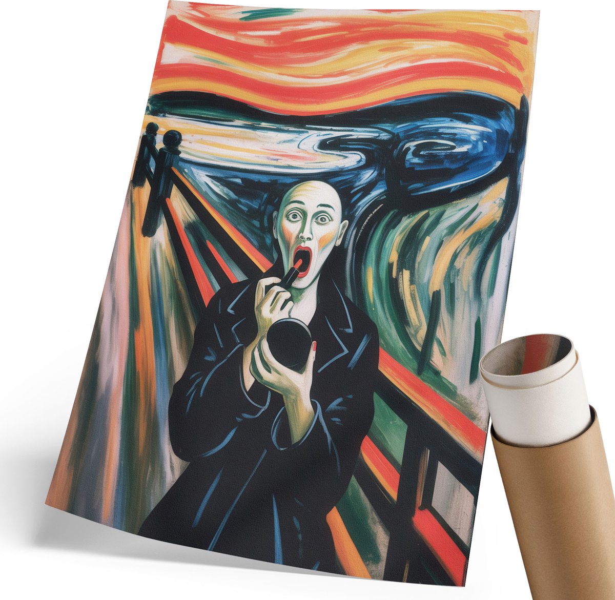 Coloray Polycanvas Wandposter - Geïnspireerd Door Scream, Schilderen - 210 x 297 mm - Oranje Decoratie - Rechthoek - Muurkunst - Woonkamer, Slaapkamer, Kantoor - Humoristisch