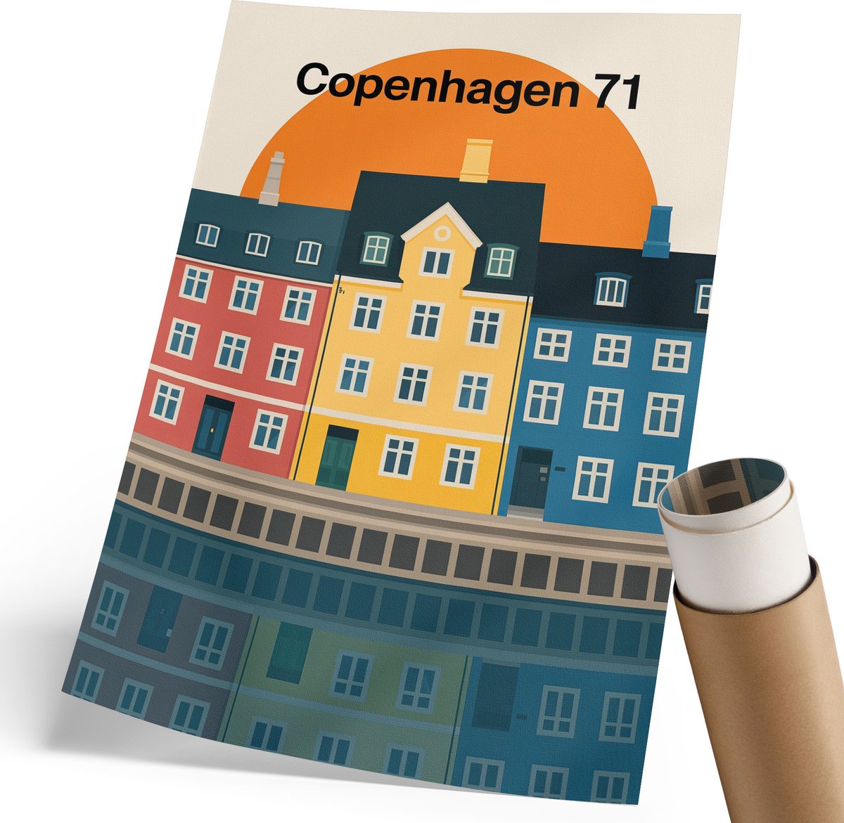 Coloray Polycanvas Wandposter - De Stad Weerspiegelde Zich, Illustratie - 210 x 297 mm - Geel Patroon - Rechthoek - Wandkunstwerk - Woonkamer, Slaapkamer, Kantoor - Modern