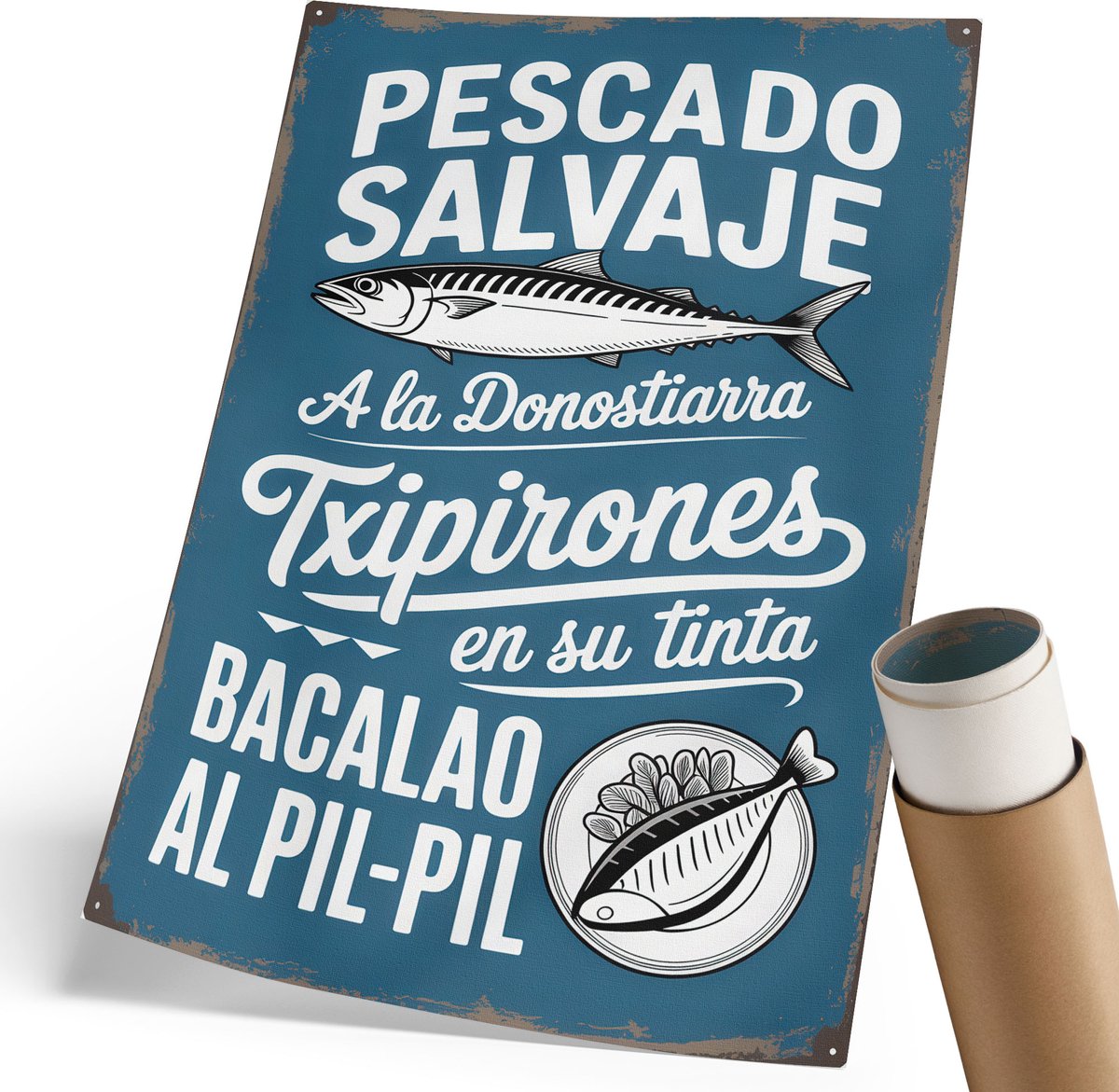 Coloray Polycanvas Wandposter - Visposter, Typografie - 210 x 297 mm - Blauw Motief - Rechthoek - Wandkunstwerk - Woonkamer, Slaapkamer, Kantoor - Retro