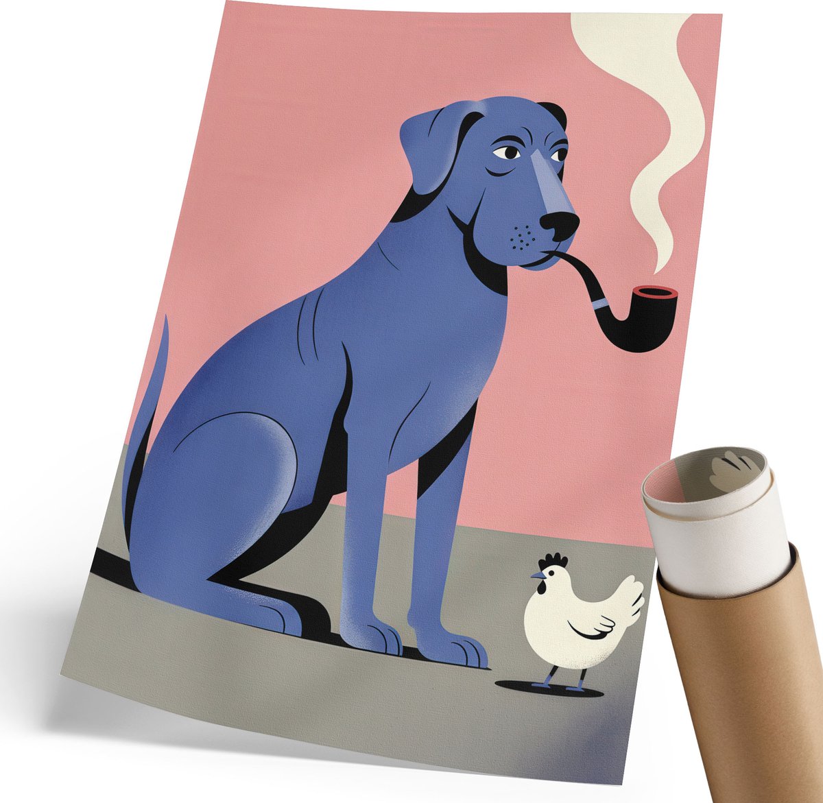 Coloray Canvas Poster Polycanvas - De Hond En De Kip, Illustratie - 210 x 297 mm - Roze Patroon - Rechthoek - Decoratieve poster - Woonkamer, Slaapkamer, Kantoor - Popcultuur
