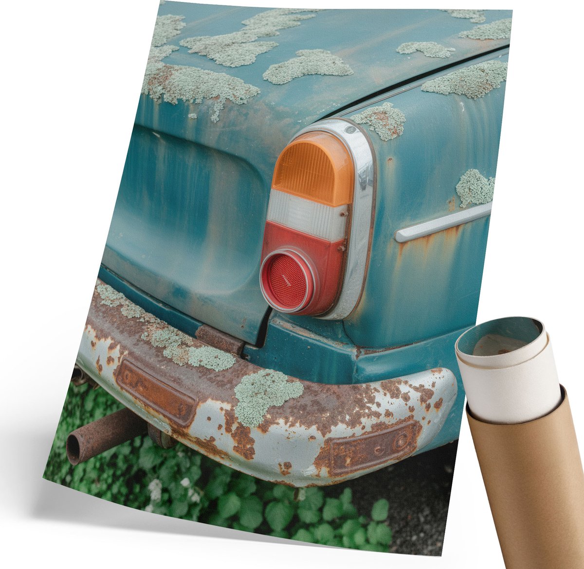 Coloray Polycanvas Wandposter - Retro Auto, Fotografie - 210 x 297 mm - Turkoois Poster - Rechthoek - Wandkunstwerk - Woonkamer, Slaapkamer, Kantoor - Vintage
