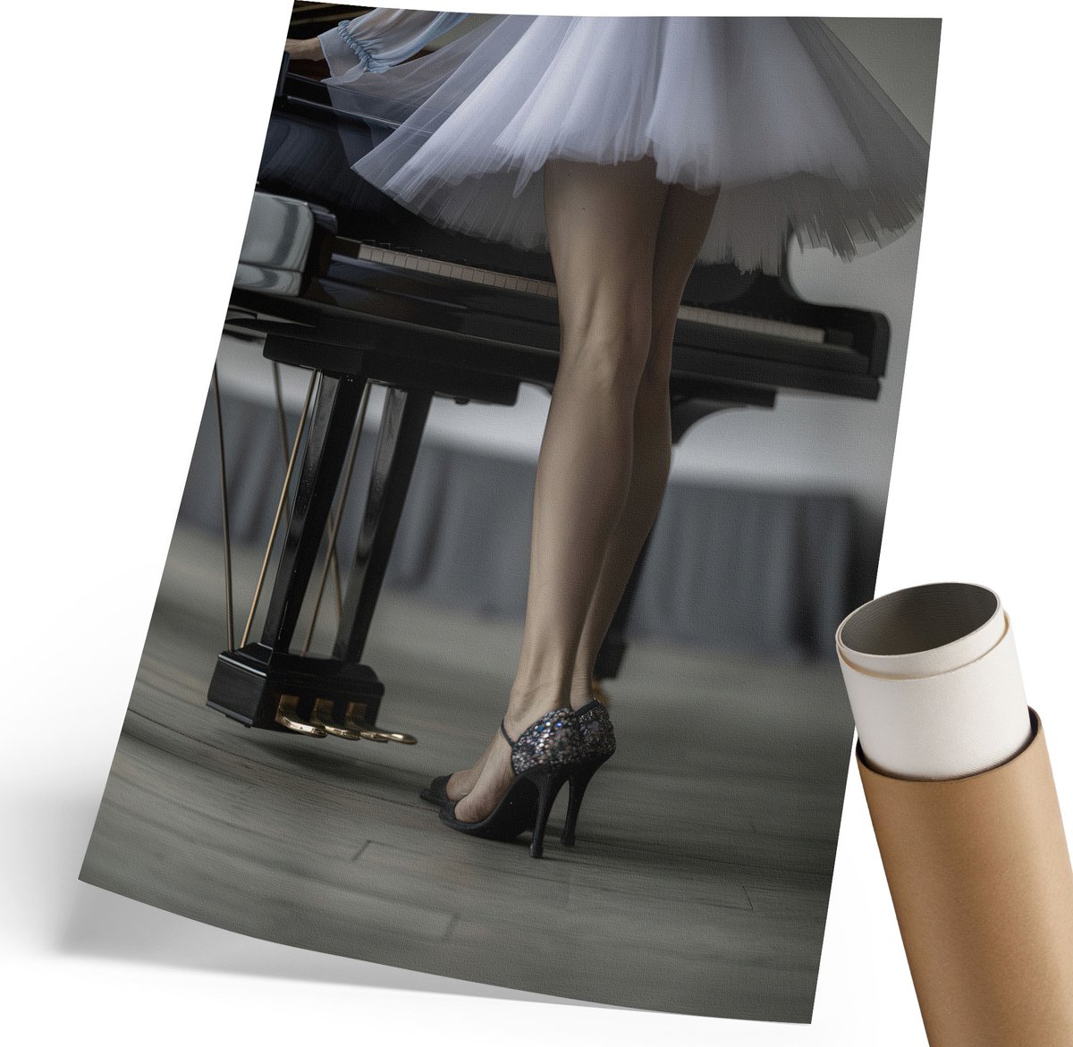 Coloray Polycanvas Wandposter - De Piano En De Vrouw, Fotografie - 210 x 297 mm - Wit Wandposter - Rechthoek - Muurkunst - Woonkamer, Slaapkamer, Kantoor - Glamour