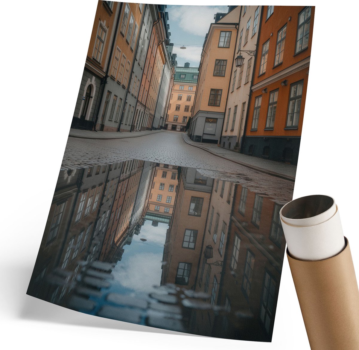 Coloray Canvas Poster Polycanvas - Stedelijke Reflectie, Fotografie - 210 x 297 mm - Oranje Decoratie - Rechthoek - Muurdecoratie - Woonkamer, Slaapkamer, Kantoor - Klassiek