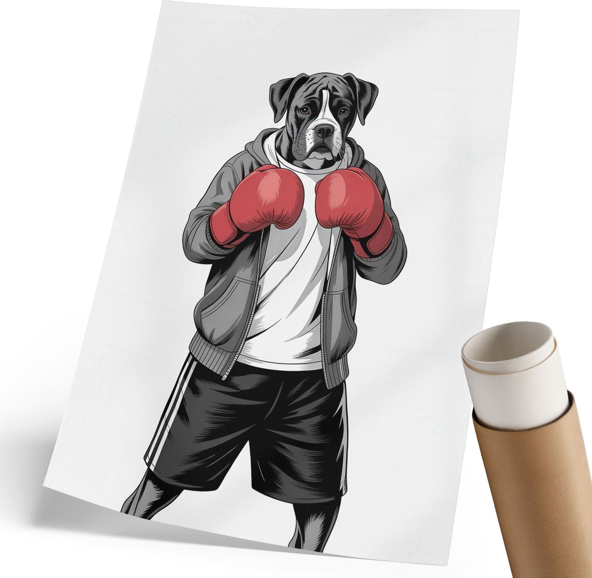 Coloray Polycanvas Poster - Boxerhond, Illustratie - 210 x 297 mm - Zwart Kunst - Rechthoek - Decoratieve poster - Woonkamer, Slaapkamer, Kantoor - Popcultuur