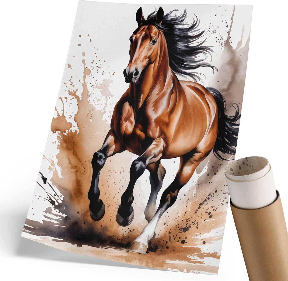 Coloray Polycanvas Poster - Een Galopperend Paard, Illustratie - 210 x 297 mm - Bruin Wanddecoratie - Rechthoek - Kunstposter - Woonkamer, Slaapkamer, Kantoor - Expressief