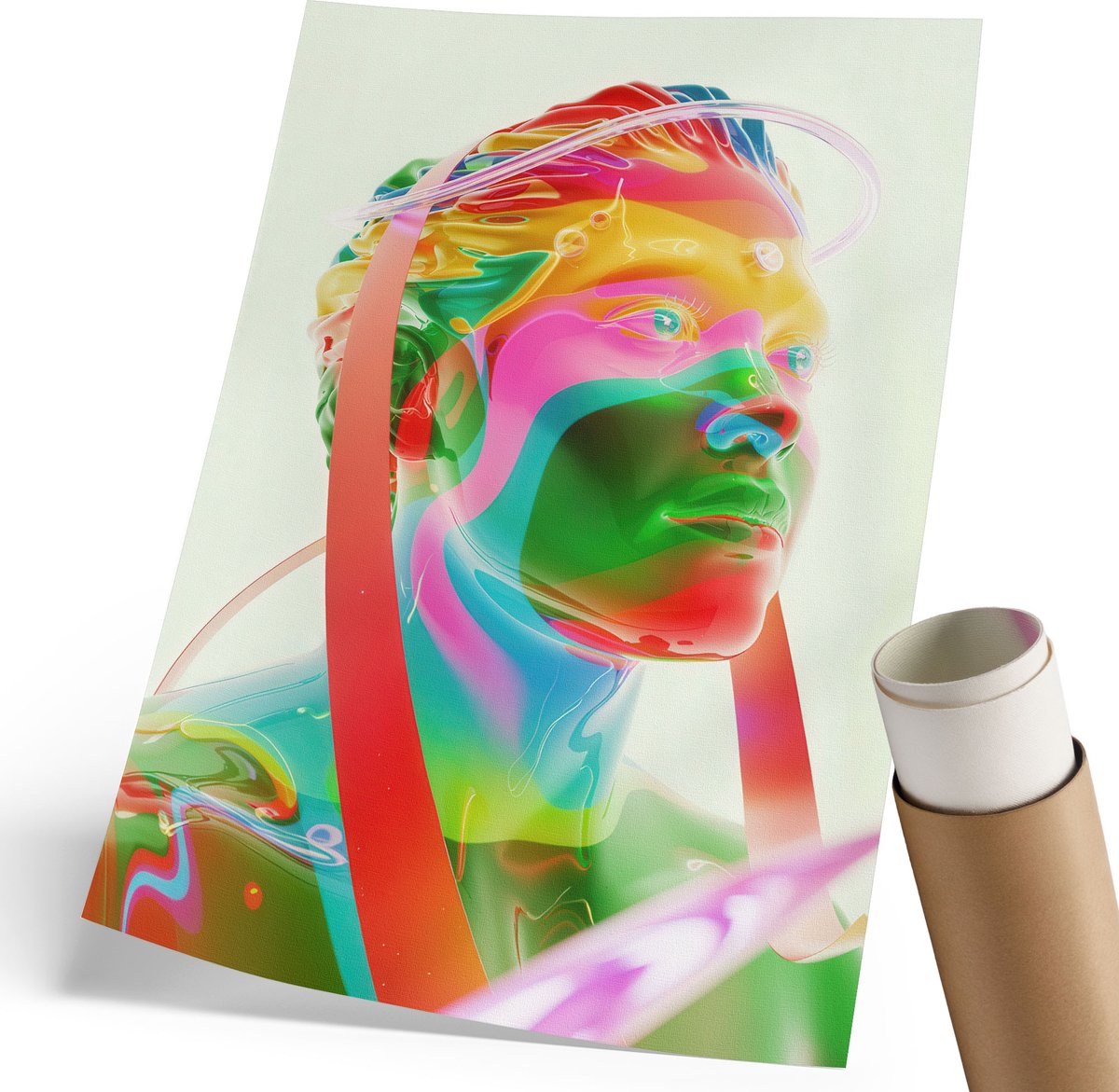 Wallfluent Polycanvas Poster - Gapende Kat, Fotografie - 420 x 594 mm - Zwart-wit Wandposter - Rechthoek - Kunstposter - Woonkamer, Slaapkamer, Kantoor - Klassiek