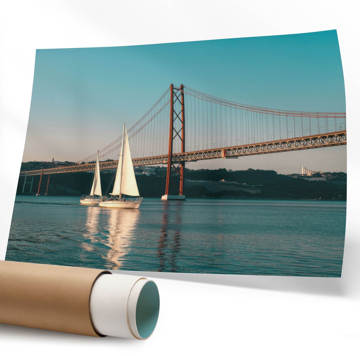 Coloray Canvas Poster Polycanvas - Brug In De Mist, Fotografie - 594 x 840 mm - Grijs Poster - Rechthoek - Decoratieve poster - Kantoor - Industrieel