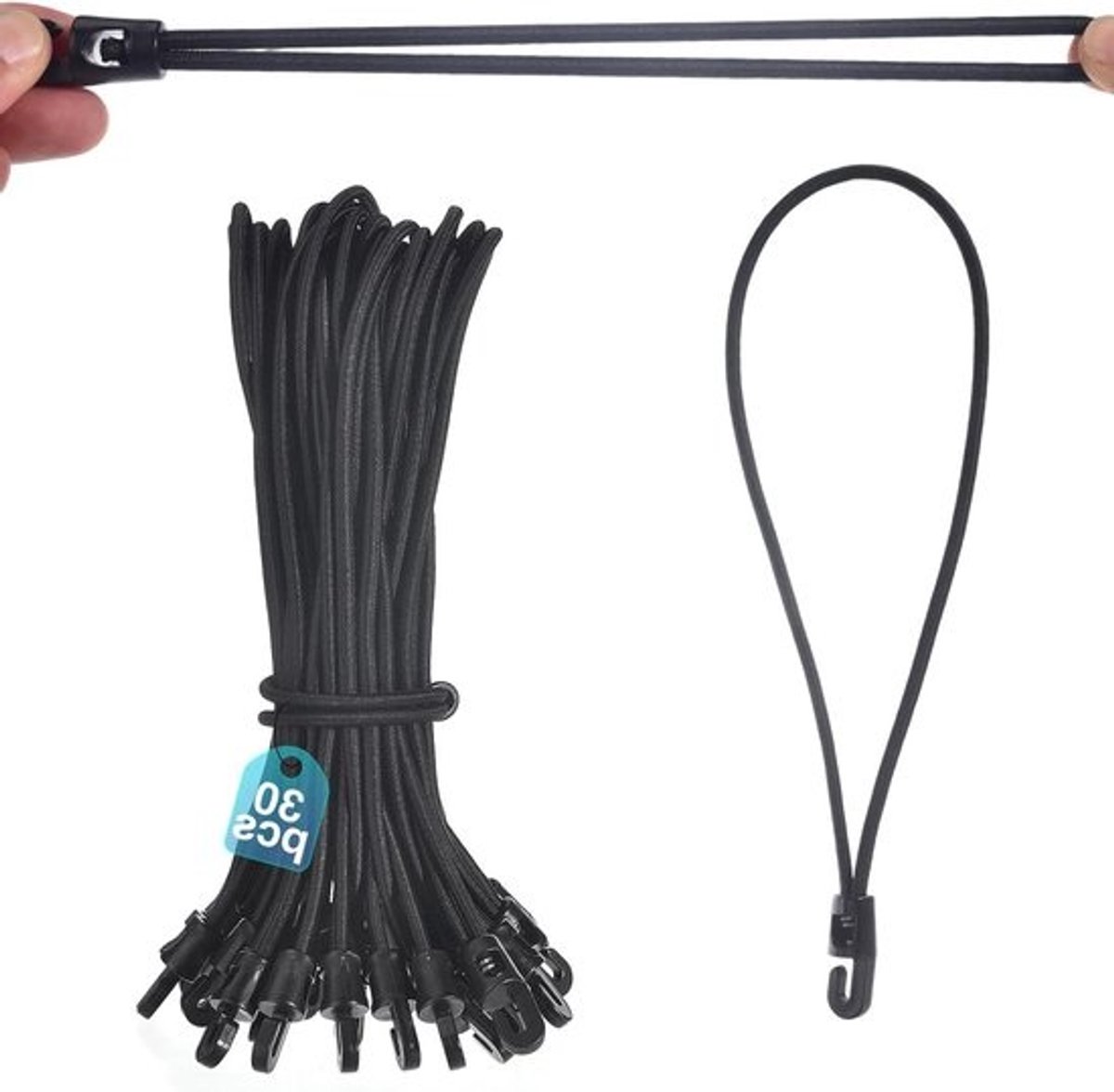 Elastische Spanners - Spanbanden Haken - Dekzeilen Bevestigen - Duurzaam Latex Materiaal - 25 cm - Zwart