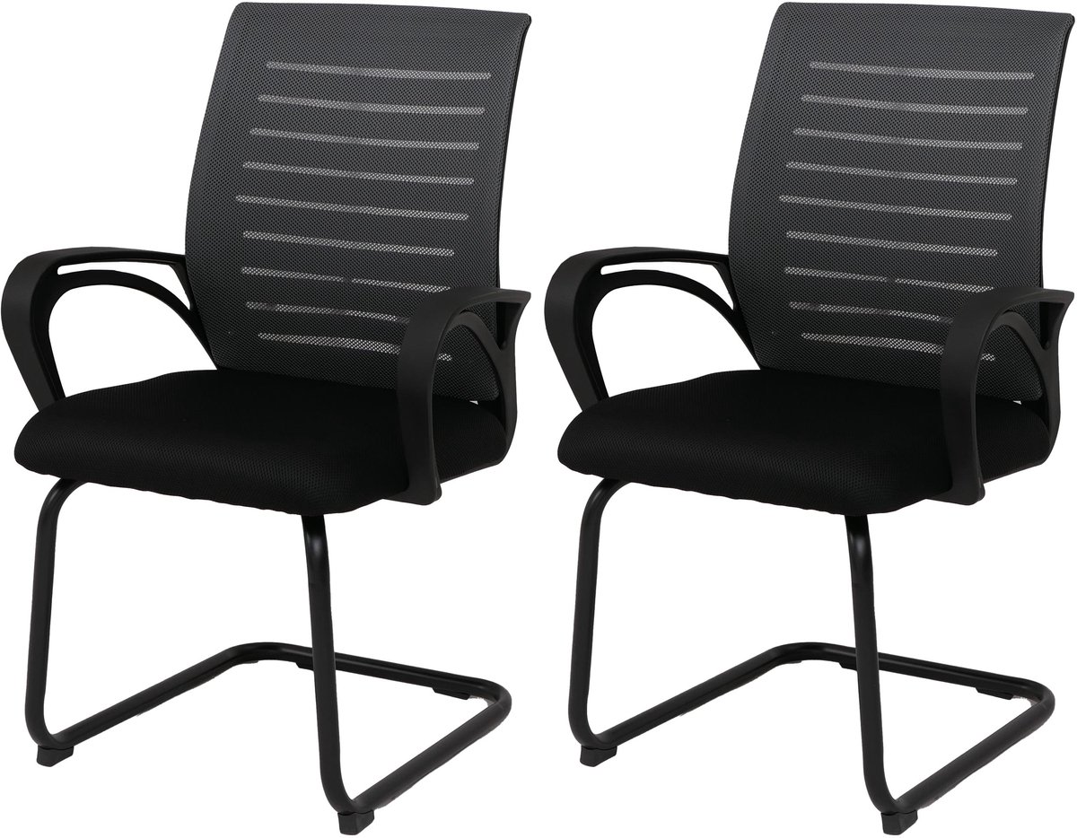 Set van 2 vergaderstoelen MCW-K51, bezoekersstoel als sledestoel, stof/textiel (250 g/m²) MVG ~ grijs, frame zwart