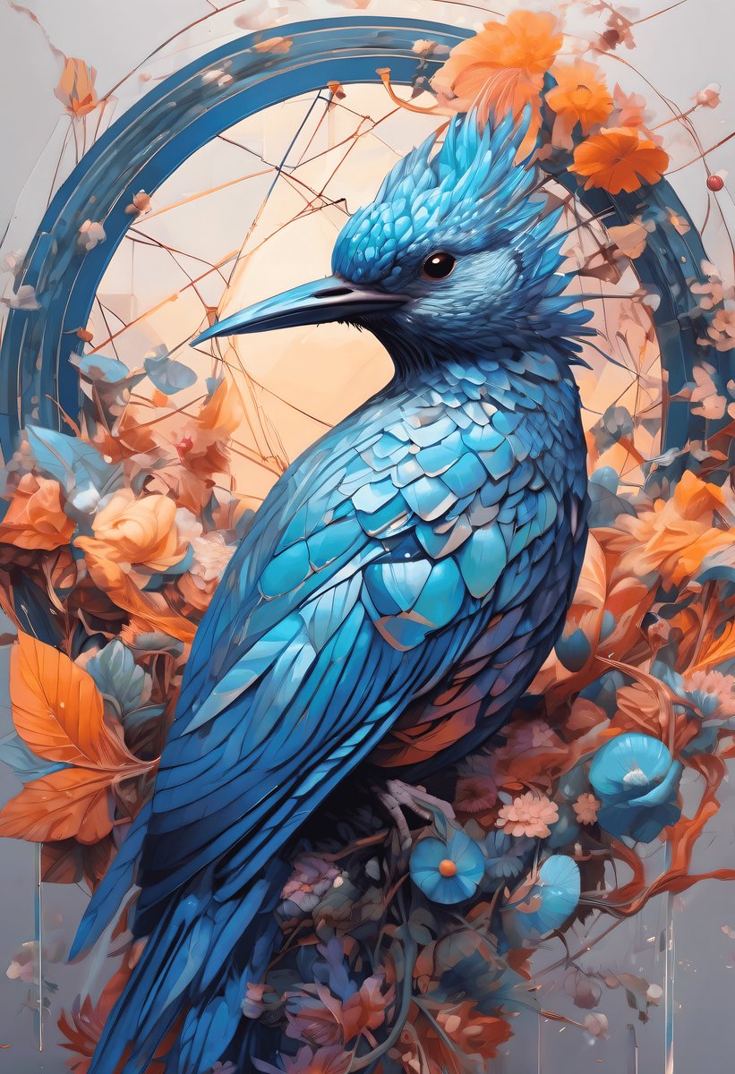 Blauwe Poster - Vogel - Natuur - Dieren - Kunst - Rustgevende - posters - formaat 70x100cm - Wanddecoratie - L2685MT