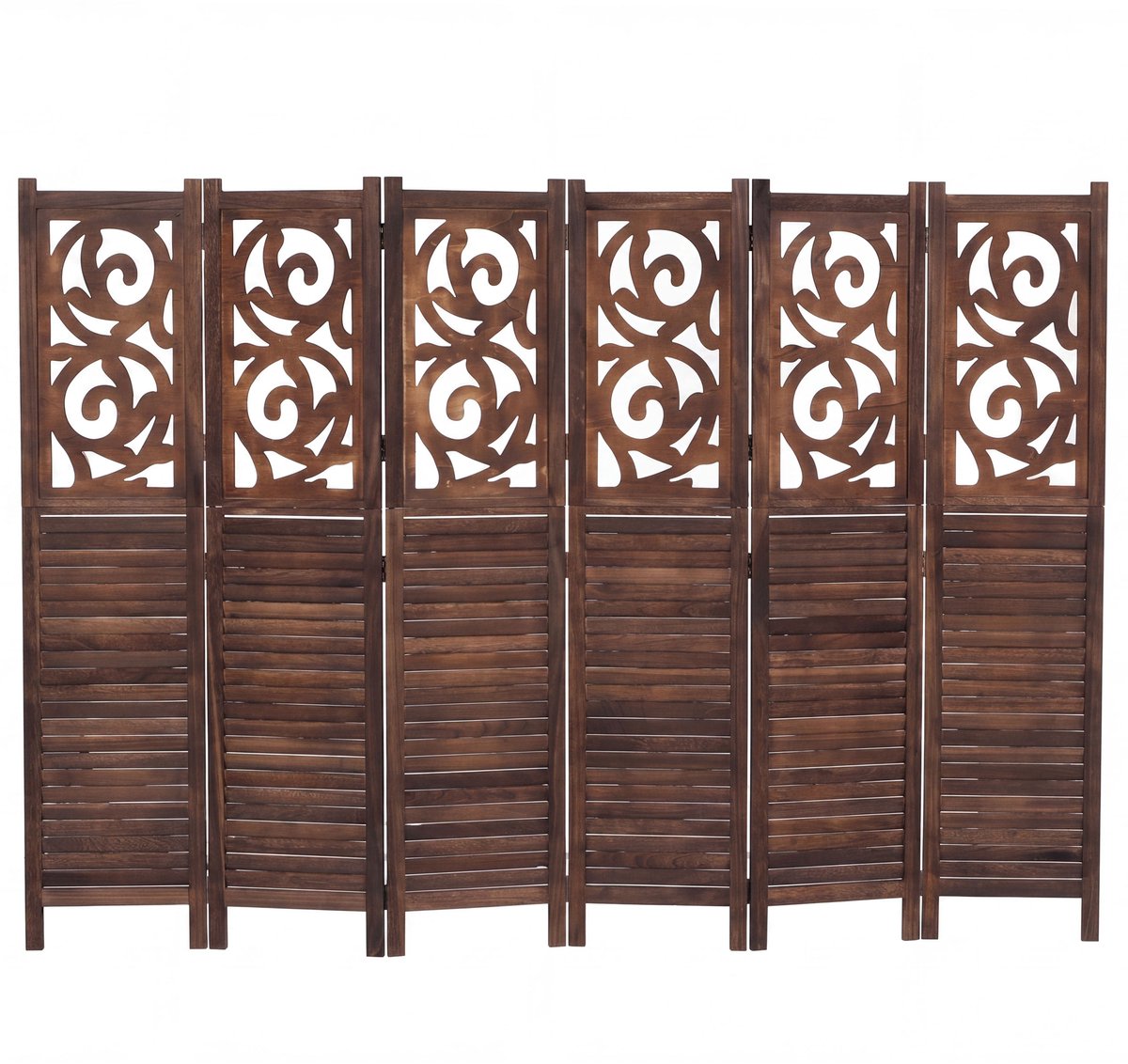 Kamerscherm T568, ruimteverdeler, scheidingswand, privacybescherming, ruimteafscheiding, met ornamenten, opvouwbaar, paulowniahout, 170 x 240 cm ~ bruin