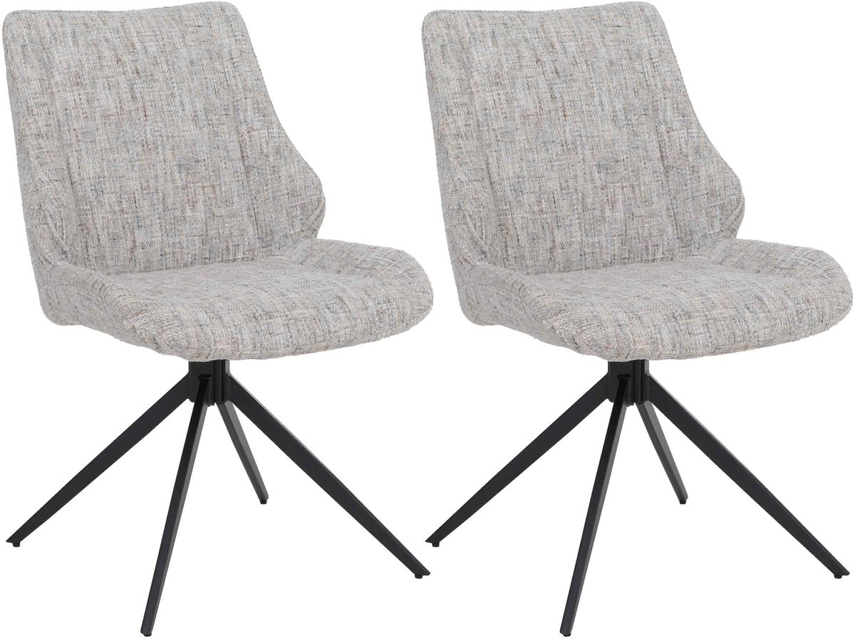 Set van 2 eetkamerstoelen MCW-O48, keukenstoel, draaibaar met Auto-Return, stof/textiel chenille (410 g/m²) Oeko-Tex ~ crème