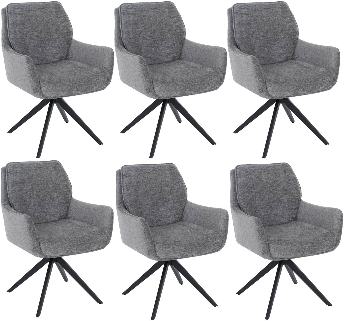 Set van 6 eetkamerstoelen MCW-Q37, draaibare keukenstoel met Auto-Return, stof (680 g/m²) chenille, Oeko-Tex, metaal, MVG ~ grijs