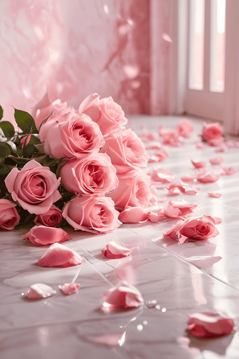 Roze Rozen Poster - Rozenbloemblaadjes - Romantische - Bloemen - Natuur - Prachtige - posters - formaat 30x40cm - Wanddecoratie - XS2543MT