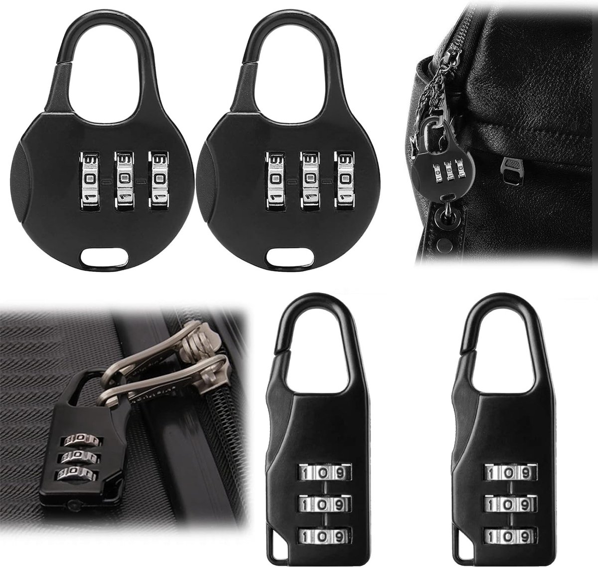 4 Stuks Combinatie Hangslot met 3 Cijfers voor Reis, Koffer en Gym - Veiligheidsslot voor Tassen en Lockers