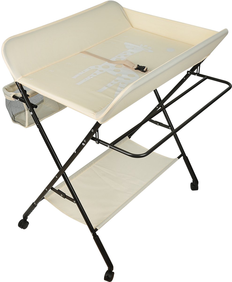 PIPIPOXER Luiertafel opvouwbaar - Met wielen - Vrijstaande Verschoontafe- Afneembare Zij-Caddy - Verstelbare Hoogte – Aankleedkussen - Verzorgingstafel - Opvouwbare & Mobiele commode - Geel