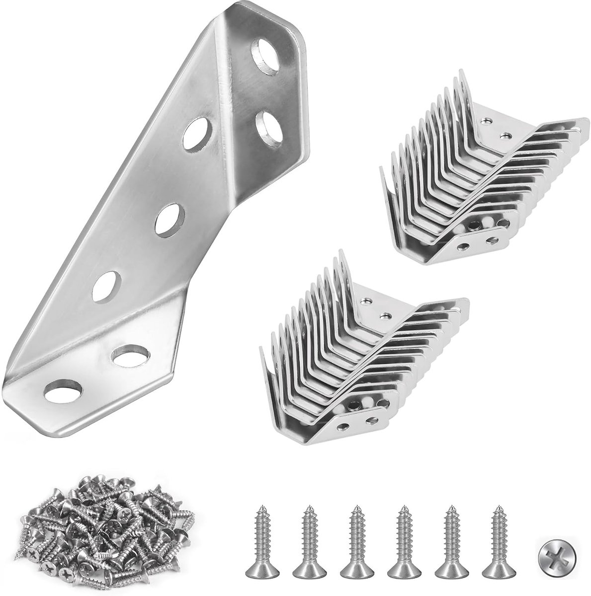 Tolvia Hoekanker - Hoekbeugels RVS - 12 Stuks - Stevige 90° Hoekverbinders voor Houten Meubels - Inclusief Schroeven - Zilver