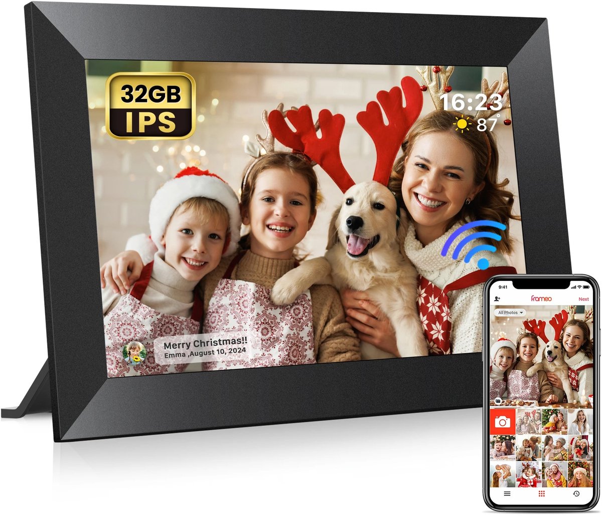Homezo digitale fotolijst - WiFi - 25,7 cm HD-touchscreen - 32 GB intern geheugen - Aut. beeldrotatie - Staand/muurbevestiging