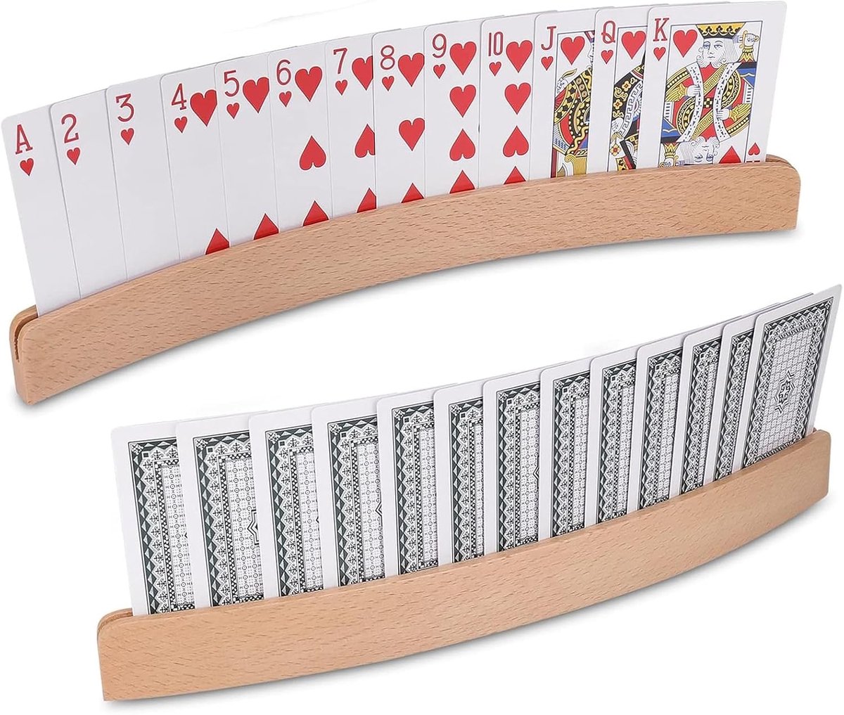 Set van 2 Houten Kaarthouders van 33 cm - Handenvrij Spelen met Speelkaarten voor Kinderen, Senioren en Gehandicapten