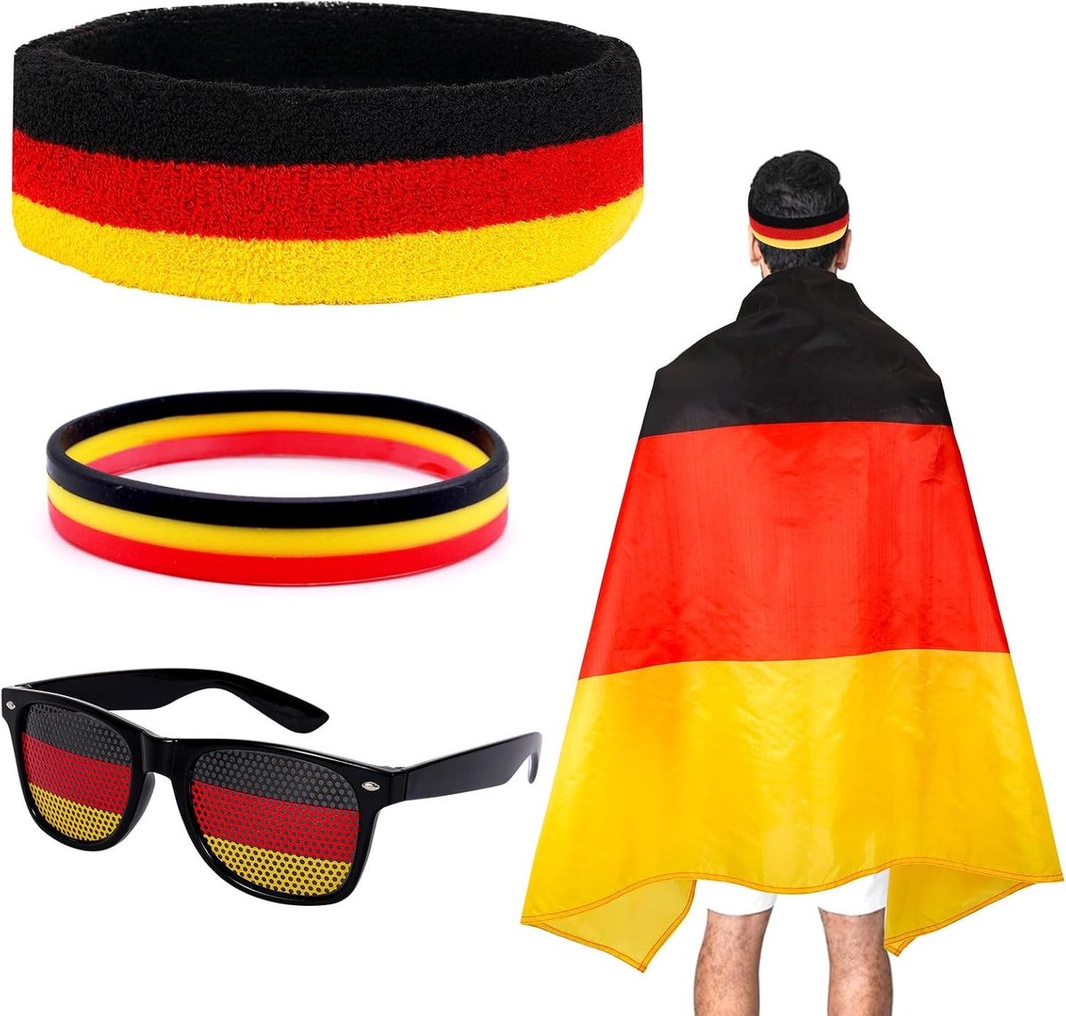 Duitse Vlaggen Kostuum Set met Hoofdband, Armband en Leuke Bril voor Halloween, Carnaval en Wereldbeker Vieringen