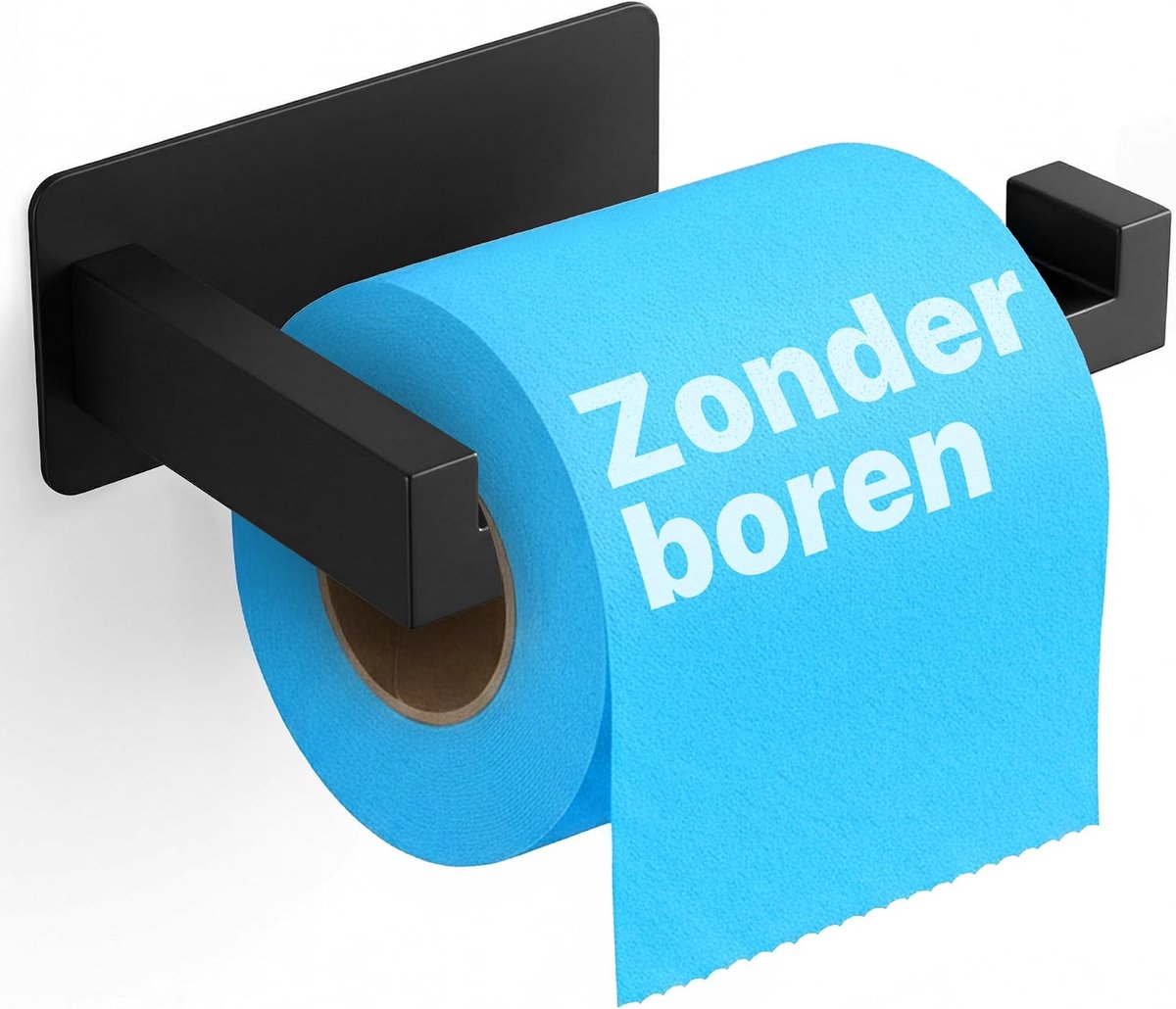 Toiletrolhouder - Hout - Zonder Boren - Zwart