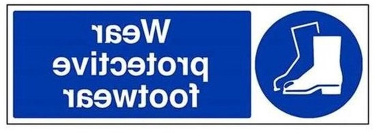 Veiligheidsschoenen Teken - PBM Bord Veiligheidsbord - Werkplek Veiligheid - Rigid Plastic Materiaal - 450mm x 150mm - Blauw