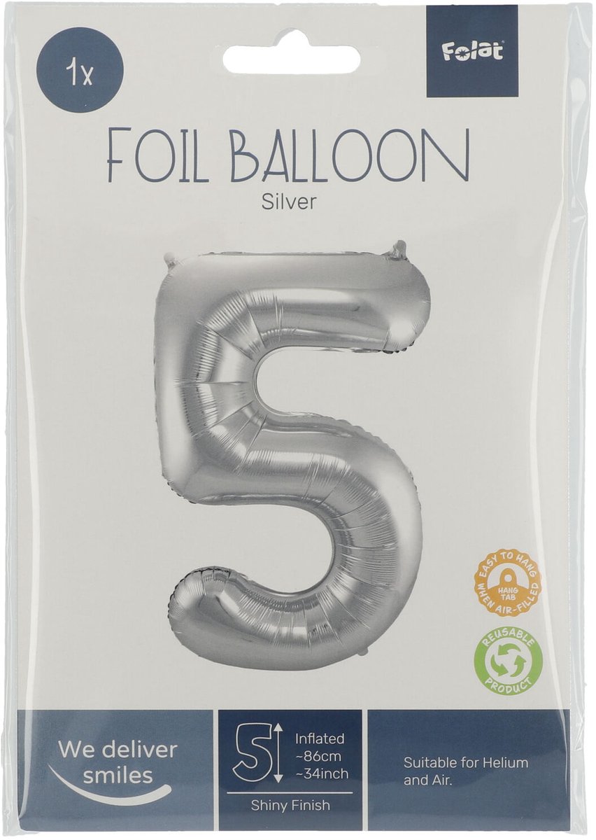 Folieballon 75 jaar - Zilver - 86 cm