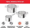 Tefal Nordica pannenset van RVS met glazen deksels, 10 jaar garantie, 18/10 staal, inductie en recyclebaar.