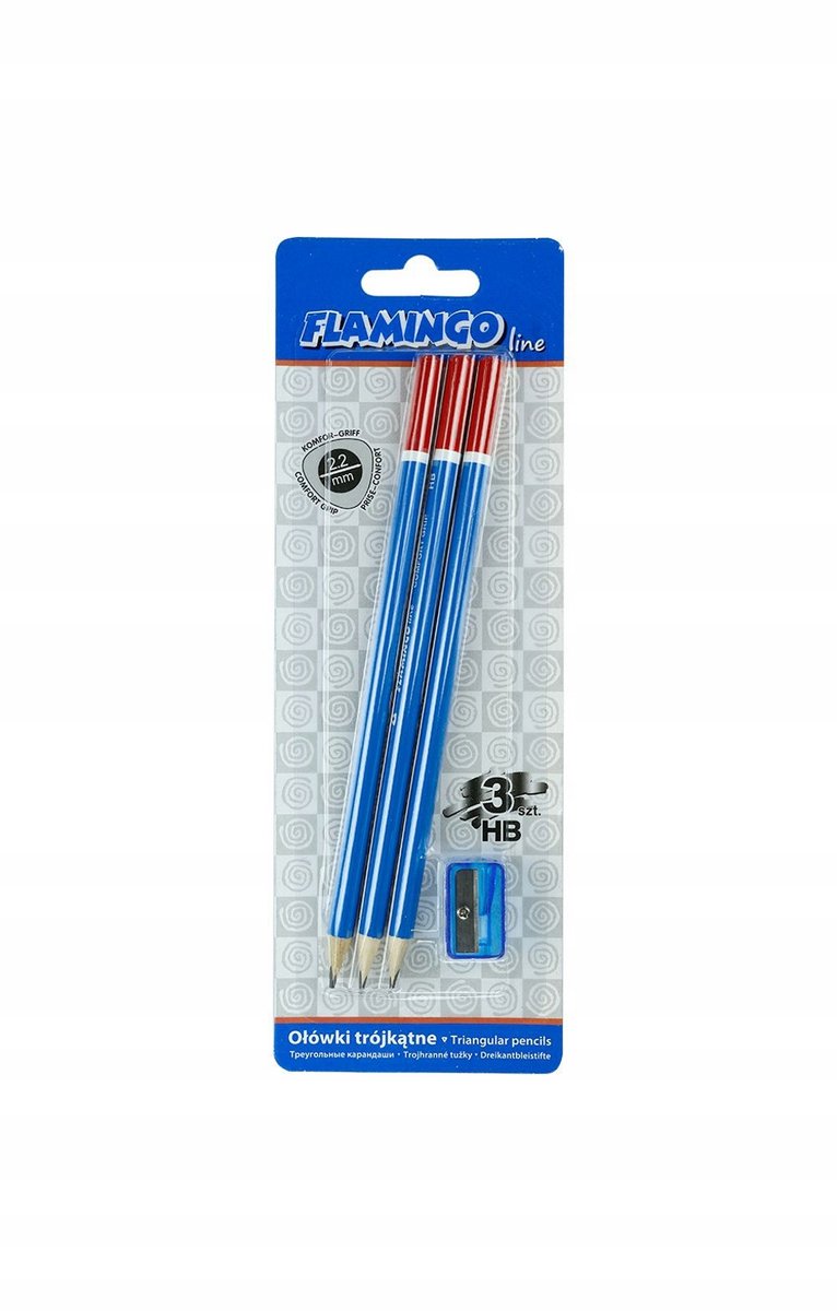 Flamingo Driehoekige Potloden HB Set met Puntenslijper (3 stuks)