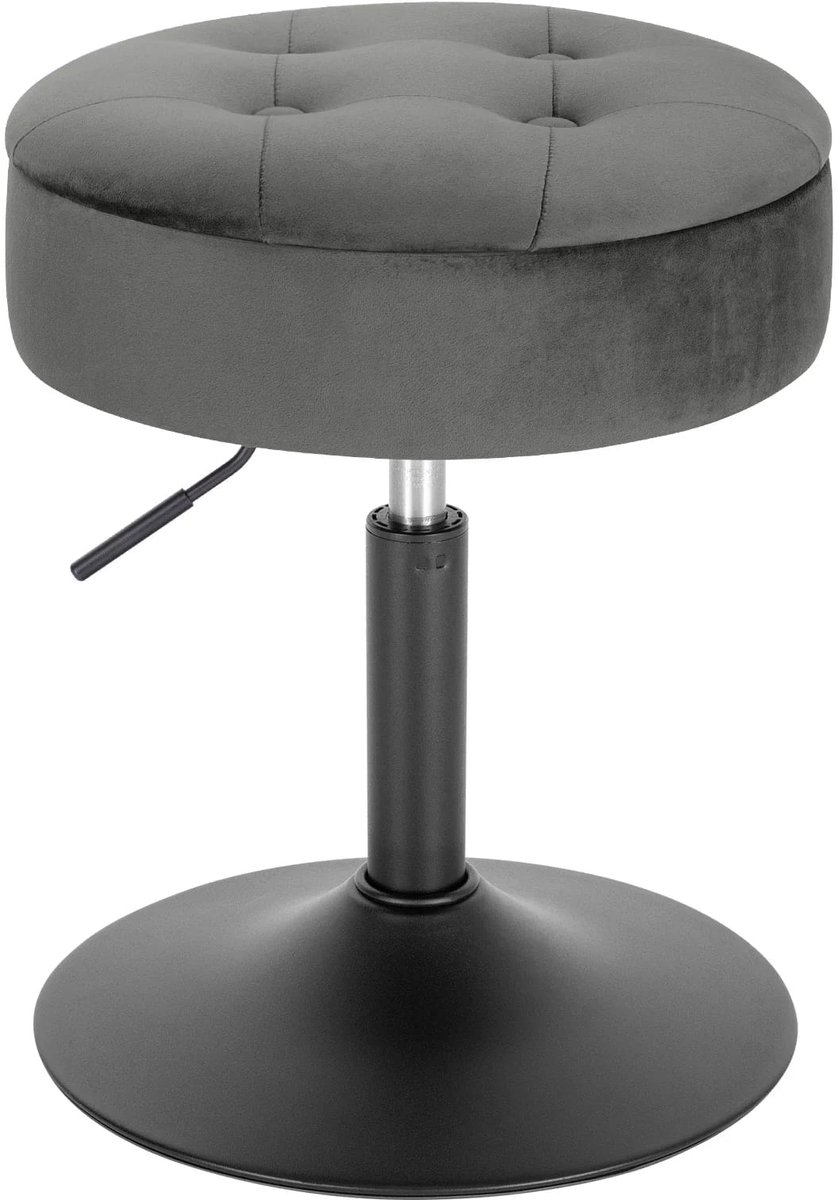 Klarven Barkruk Donkergrijs - Met Opbergvak in de Zitting, Verstelbare Hoogte - Fluwelen Zitting, Draaibaar, Stabiele Voet - H 49,5-65 cm, Ø Zitting 39,5 cm