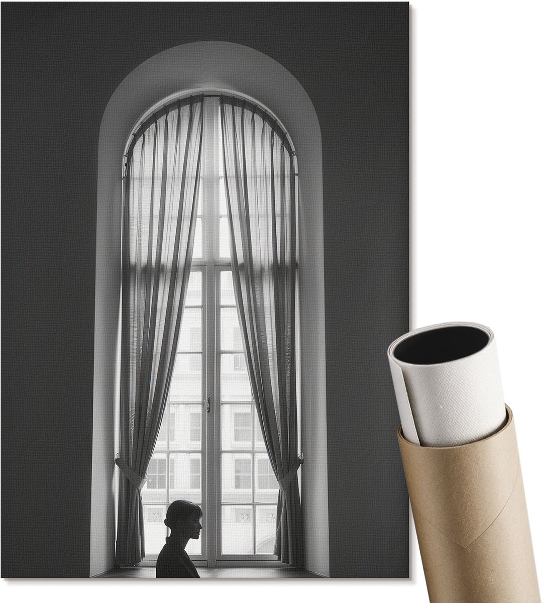 Coloray Polycanvas Wandposter - Visser In De Sneeuw, Beige - A4 - Zwart Kunst - Rechthoek - Wandkunstwerk - Slaapkamer - Klassiek