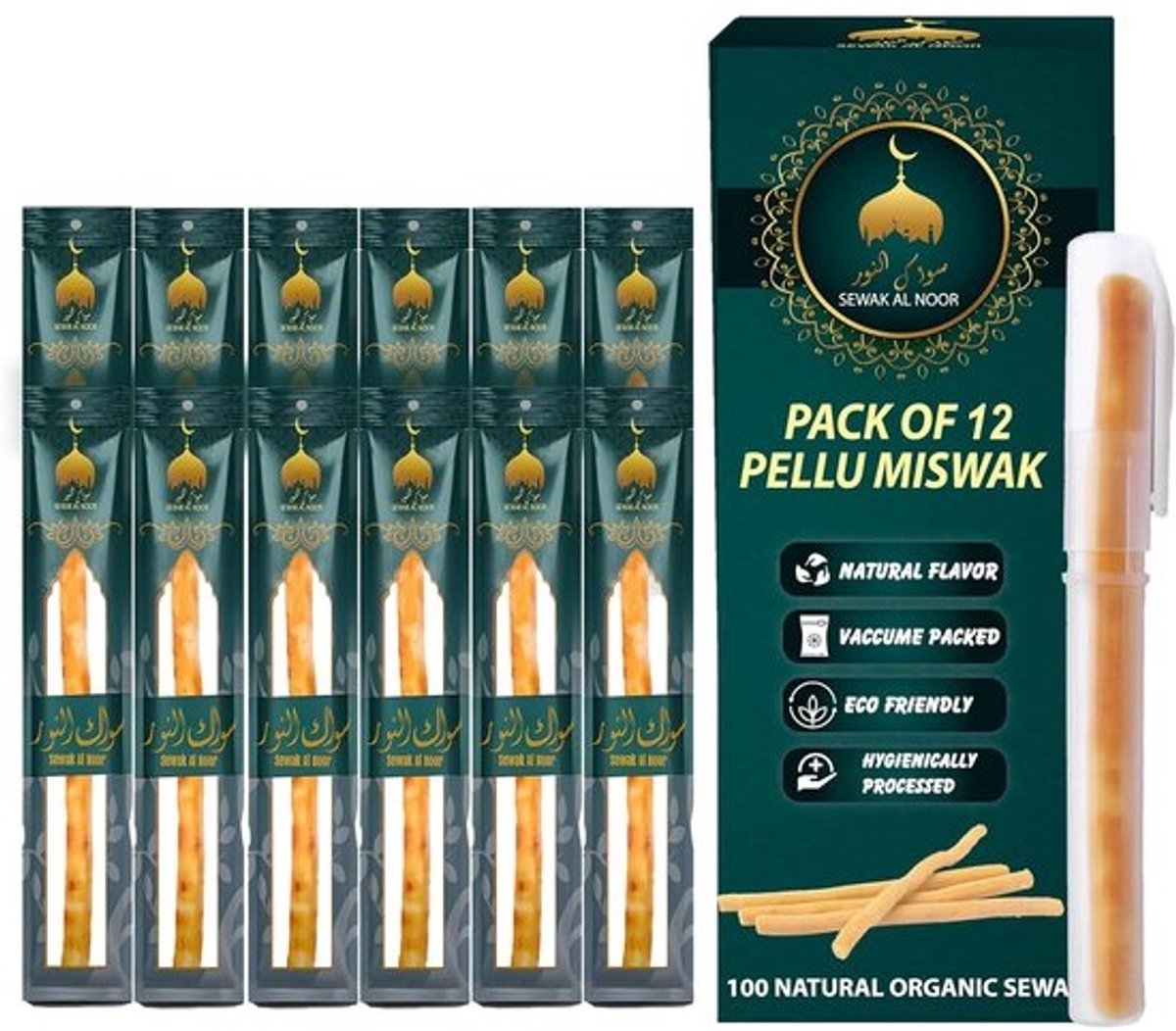 Miswak Sticks Set - Natuurlijke Tandenborstel - Mondgezondheid Verbeteren - Vacuüm Verzegeld - 15 cm Lengte