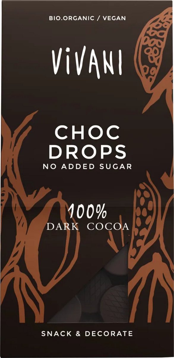 Vivani Chocoladedruppels Puur 100% Cacao Choc Drops