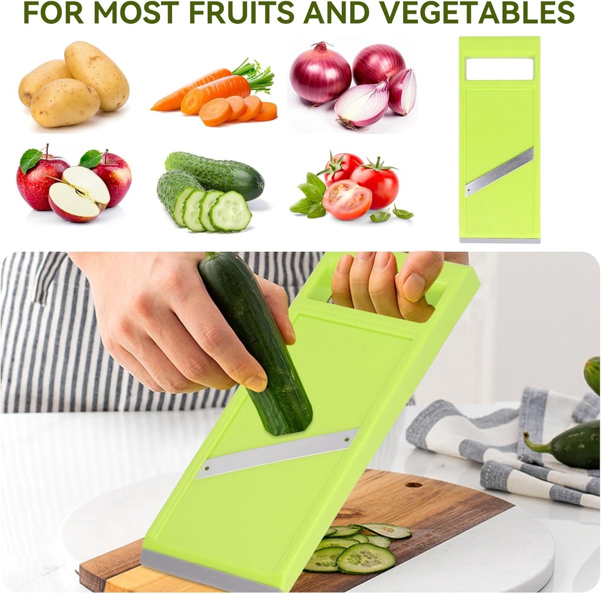 1 stuk - Multifunctionele groentesnijder - Handrasp - Radijssnijder - Snijplank voor aardappelen, komkommers en groenten - Groen