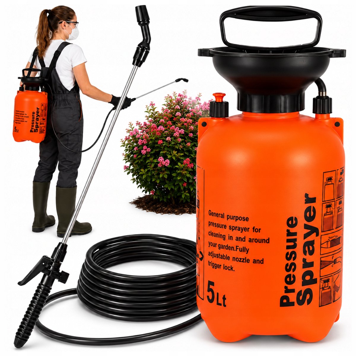 Drukspuit 5L Handmatig - Verstelbare Mondstuk & 185cm Bereik