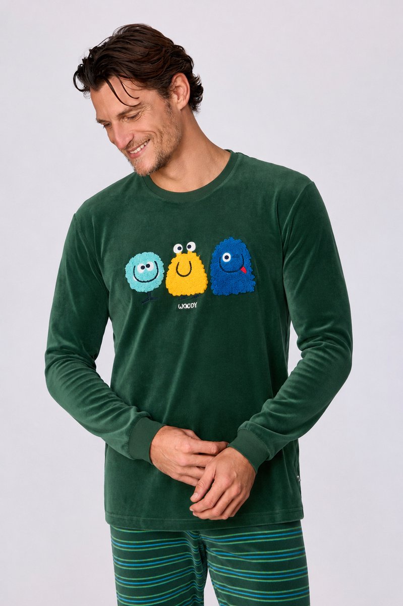 Woody Jongens-Heren pyjama donkergroen - maat 164/14J