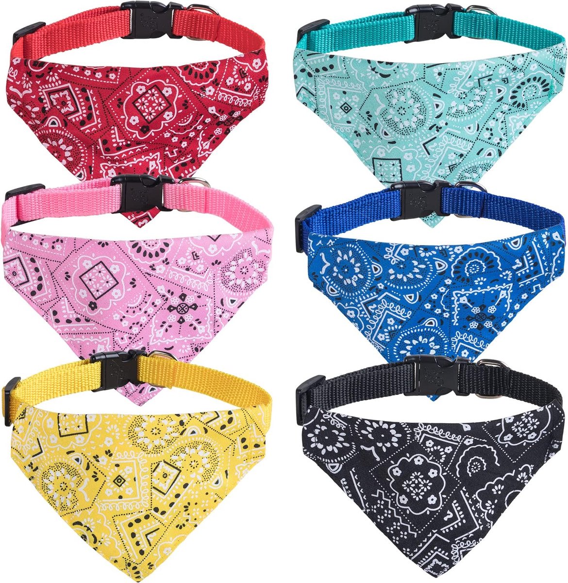 6 stuks‑huisdier slabbetje‑decoratieve halsdoek‑verstelbaar‑geschikt voor middel‑en grote honden en katten‑XS‑roze + rood + blauw + groen + zwart + geel