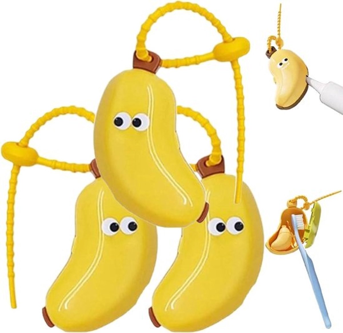 Banaan Tandenborstel Hoes - Reisbeschermer Dop - Hygiënisch Opbergen - Ventilatie Ontwerp - 3 Stuks - Geel