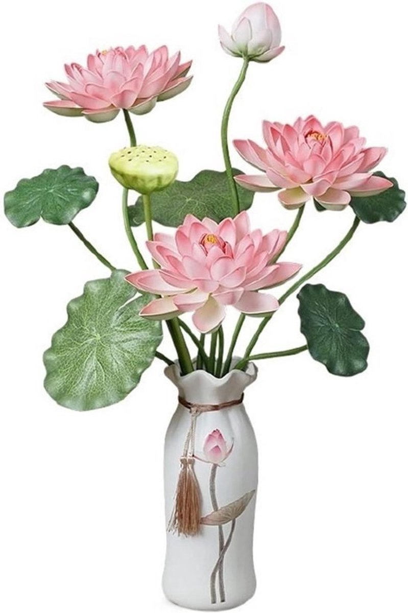 Kunstbloem Lotus - Nepbloem Boeket - Interieurdecoratie - Hoge Simulatie - 42 x 64 cm - Lichtroze