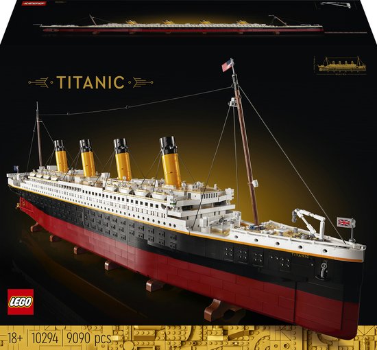 LEGO® Titanic 10294 bouwset; bouw een verzamelmodel van de wereldberoemde oceaanstomer; maak alle complexe details van de indrukwekkende Titanic na; een van de LEGO sets met de meeste onderdelen (9090 onderdelen)