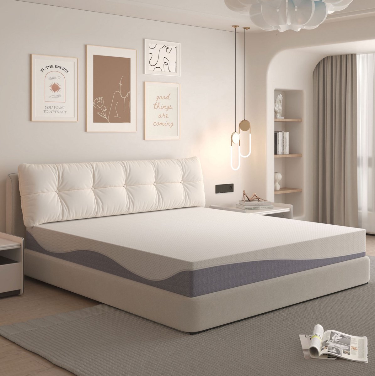 REDOM - Schuimmatras - H3/H4 - Dubbelzijdig - Afneembare hoes - OEKO-TEX - Slaapkamer - Schuim - Wit en grijs - 140 x 200 x 20 cm