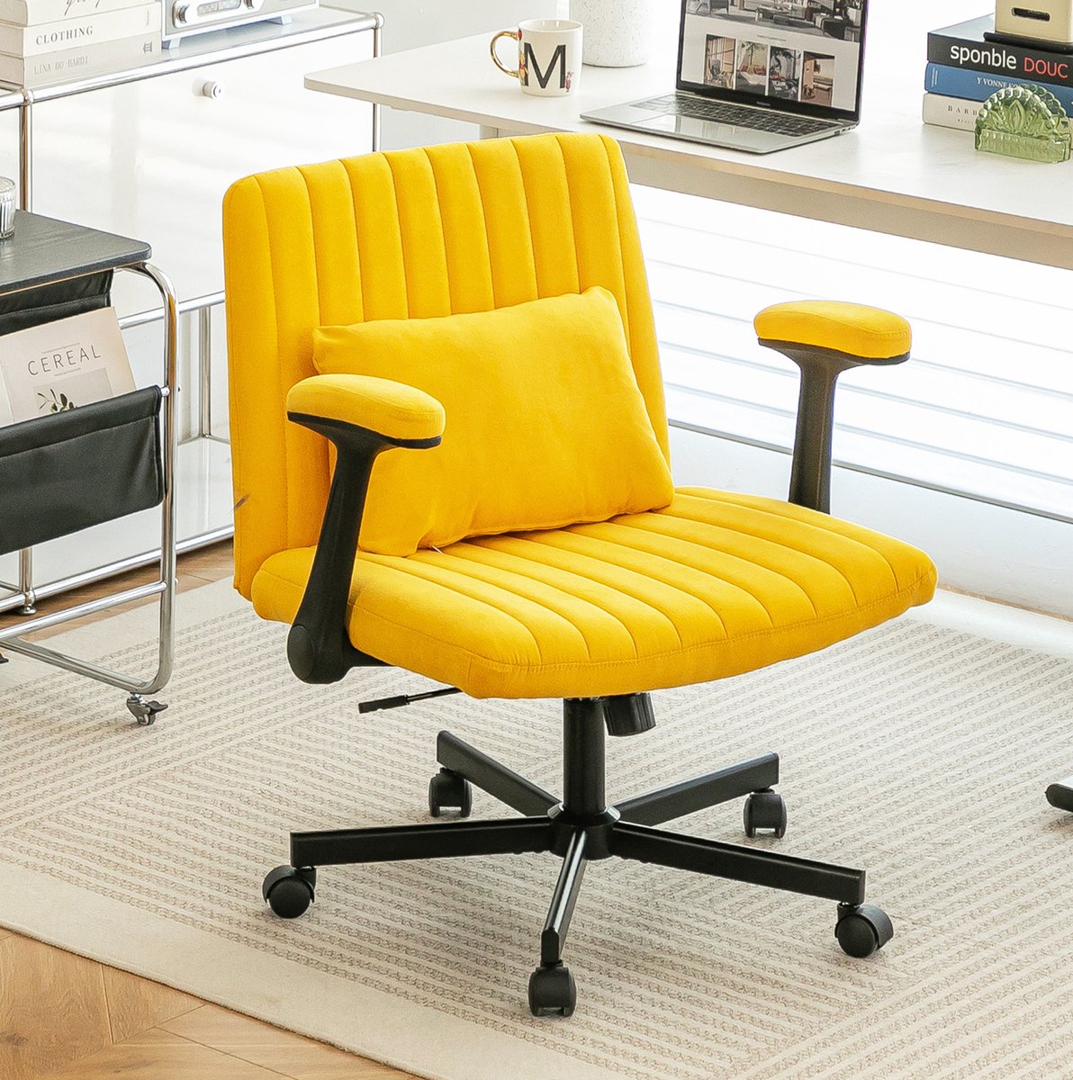MODFU - Bureaustoel - Verstelbare Armleuningen - Draaibaar - Stof - Geel - 70 x 65 x 92,9 cm
