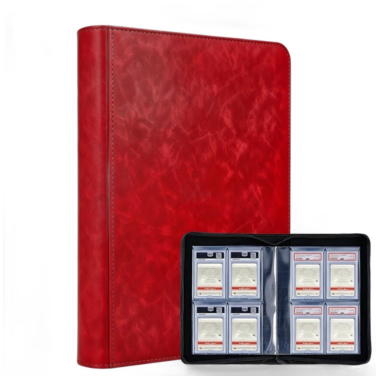Currero Toploader Binder - Verzamelmap Kaarten - Geschikt voor Pokemon - 4 Pocket - 9 Pocket - 12 Pocket - Trading Card Map - Toploadermap - Rood - 40 Kaarten PSA