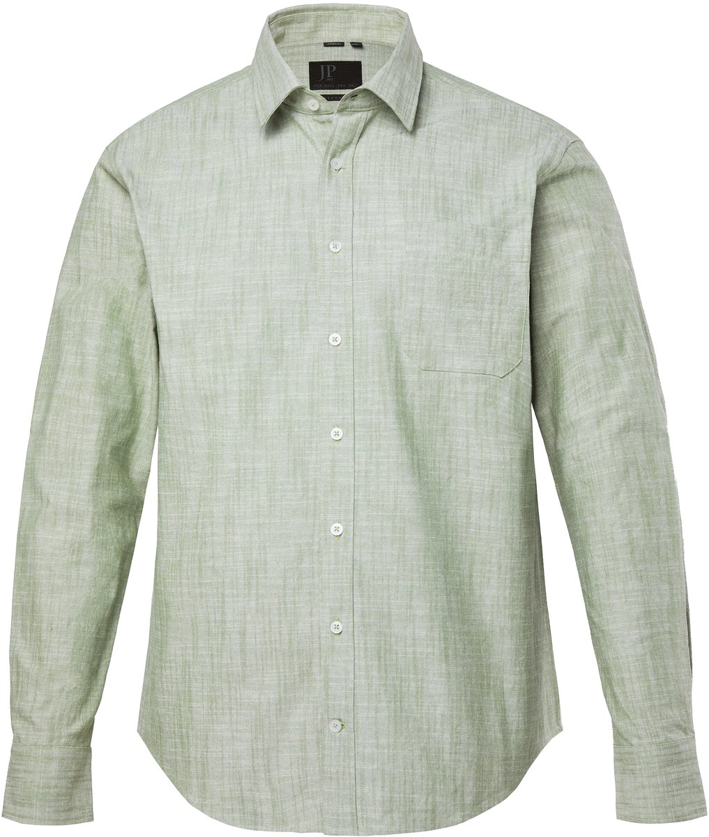 JP 1880 - Heren - Overhemd lange mouwen linnenlook kentkraag modern fit tot 8XL - Lichtsalie - Maat 5XL